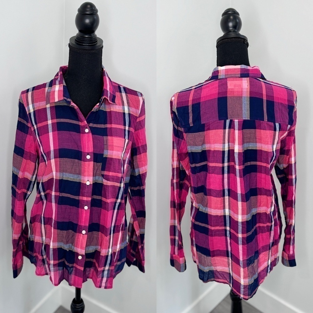 Old Navy Classic Plaid Lightweight Sheer Button Up (M)